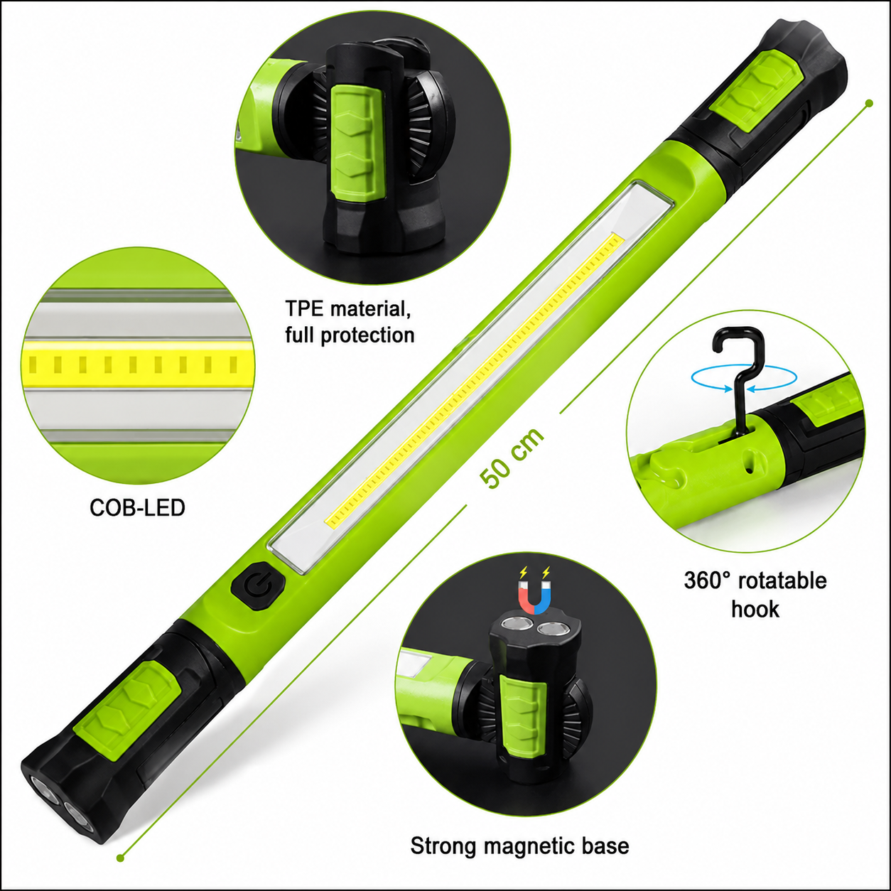 Rechargeable COB Work Light — 3000-Lumen Magnetic Job Light